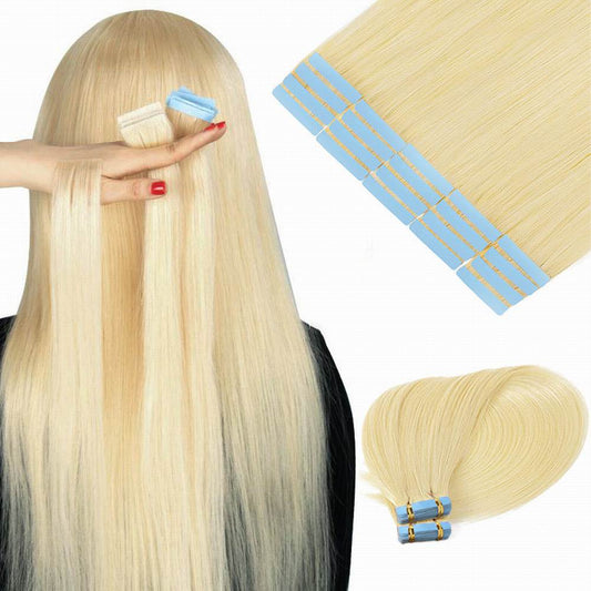 Seamless tape in blonde #613 hair extensions Silky straight virgin Russian human hair extensions 2Pack 40pcs/100g