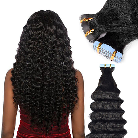 Deep Wave Tape in Hair Extension Human Hair 2Packs 40pcs/100g