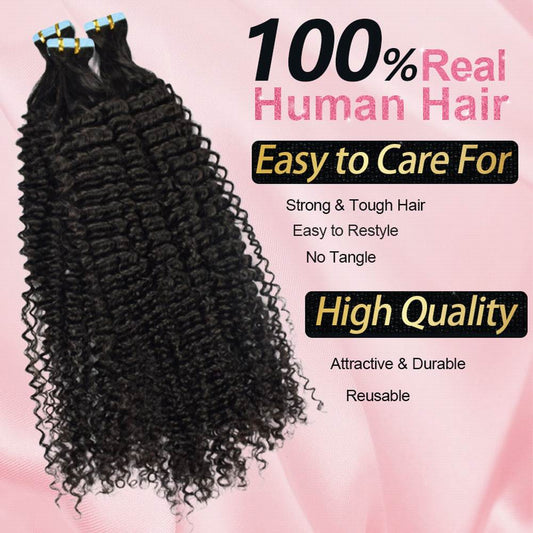 Top Quality Kinky Curly Raw Virgin Human Hair Invisible tape in Hair Extensions 100g
