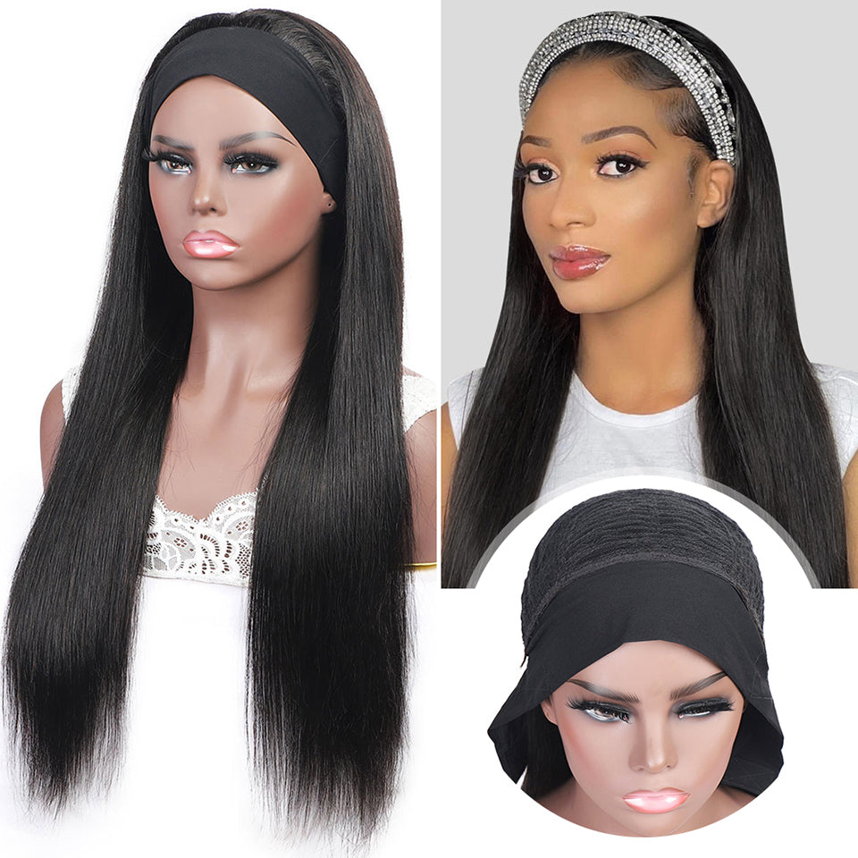 Factory Price Glueless Human Hair Headband Wig Silky Straight Machine Made Wigs for Women