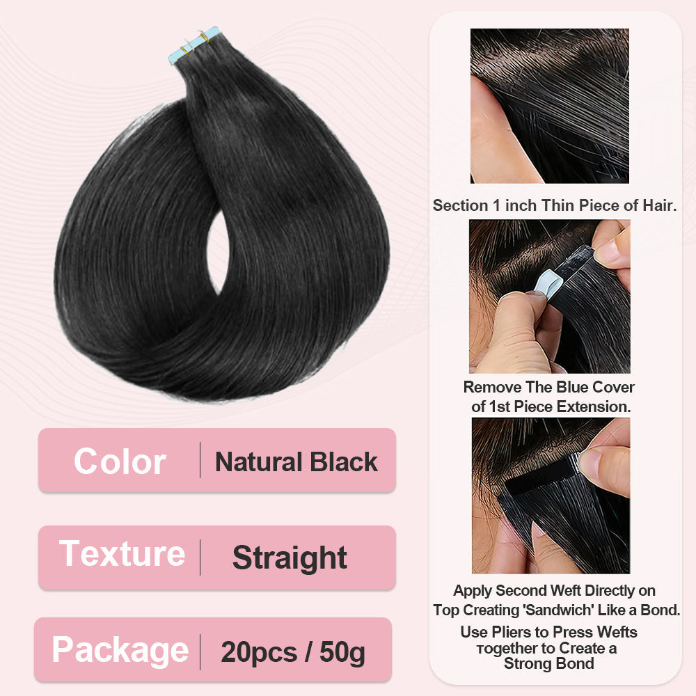 Salon Tape In Hair Extensions Full Cuticle Virgin Remy Straight Human Hair Invisible tape in Human Hair Extension