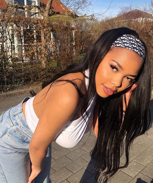 Factory Price Glueless Human Hair Headband Wig Silky Straight Machine Made Wigs for Women