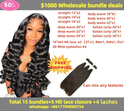Wholesale TOP Quality Virgin Hair Bundles Deals with HD lace closures