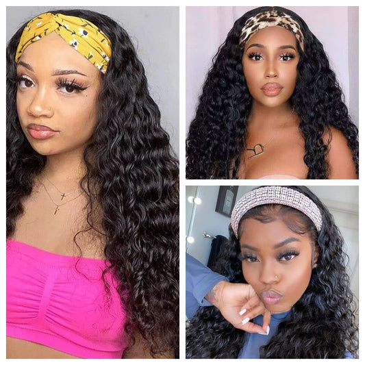 Virgin Indian hair Headband wigs full machine weave wigs Italian Curly texture 200% 300% density