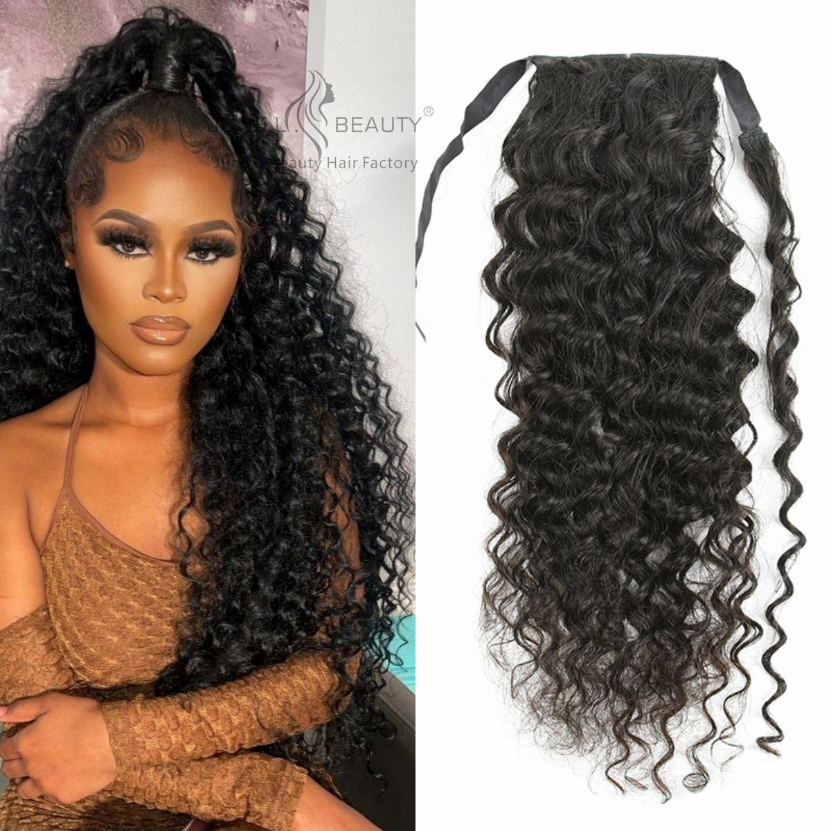 High Quality Remy Virgin Human Hair Deep Curly 10inches to 30 inch Ponytail With Clip ins