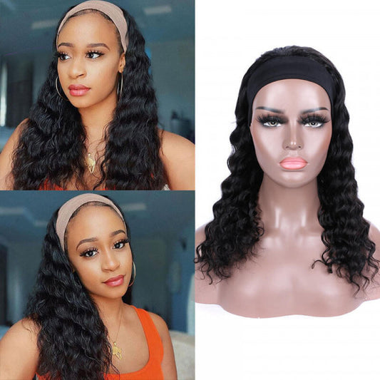 Wholesale Headband Wig for Women Long Black Deep Wave Virgin Hair for Daily Party Use