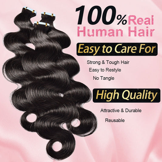 Body Wave Seamless tape in hair extensions Silky virgin human hair extensions wavy tape-ins hair