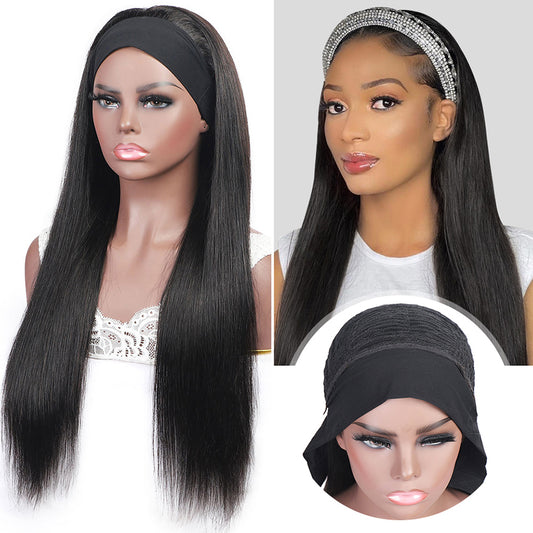 Factory Price Glueless Human Hair Headband Wig Silky Straight Machine Made Wigs for Women