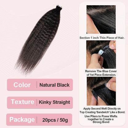 2024 New Arrival Kinky Straight Virgin Cuticle Aligned Double Drawn Seamless Injection Tape Human Hair Extension